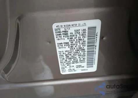 2011 Nissan Murano Sl from USA, damaged, VIN JN8AZ1MW7BW174053